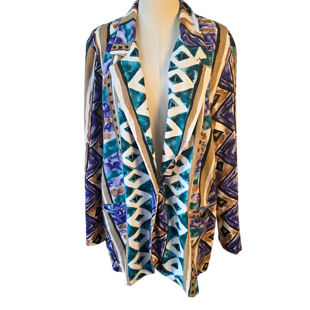 VINTAGE Toni Garment For CC Magic Wild Women's Tribal‎ Office Blazer Sz XL Multi